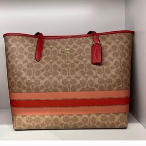 NWT Coach City Tote Bag In Signature Canvas With Stripe # CAL86